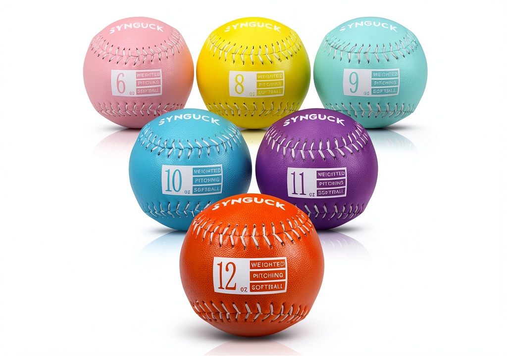 Hands holding the six SYNGUCK weighted softballs on a grass field